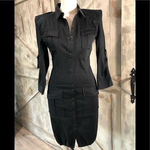 Balmain snap front cotton utility shirt dress